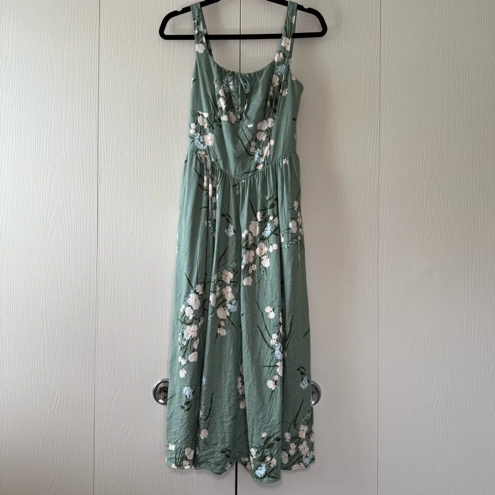 House Of Harlow 1960 Dresses | House Of Harlow 1960 Midi Green Floral Dress | Color: Cream/Green | Size: Xs | Ddpfeiffer's Closet